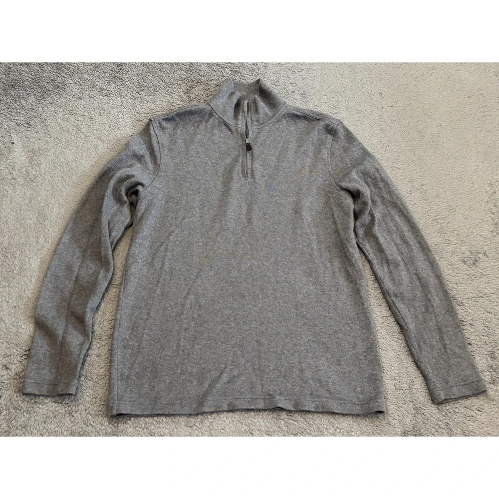 Banana Republic Mens M Gray 1/4 Zip Sweater Elbow Patch Pullover Long Sleeve